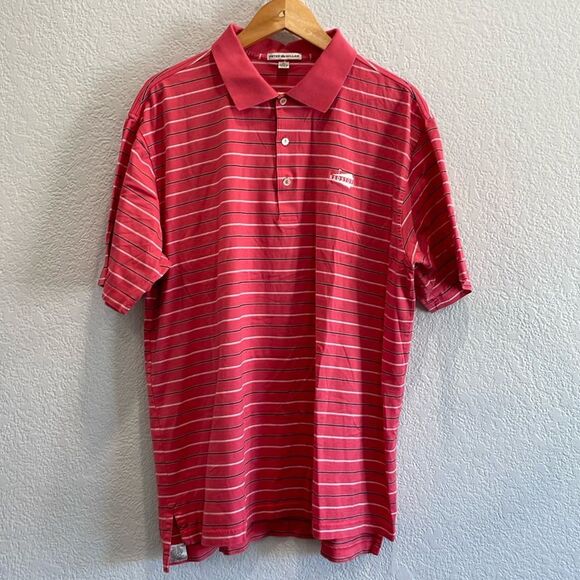 Peter Millar Pink with White and Black Stripes 100% Cotton Polo Shirt Size XL - Picture 1 of 7